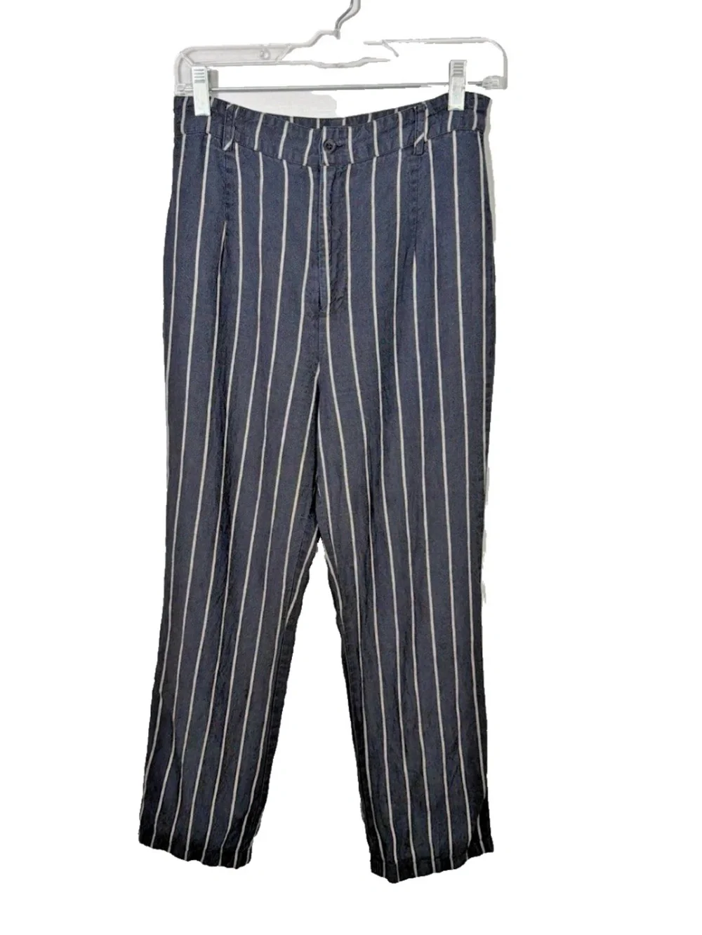 Reformation Striped Black/White Striped Linen Ankle Pants Women's Sz 4 High Rise